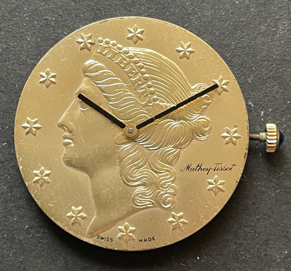 Vintage Mathey-Tissot Liberty Coin Men’s Watch Movement Running 17j 31mm Swiss