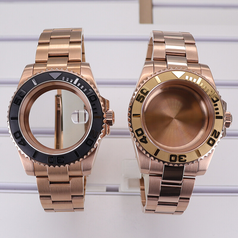 40mm Rose Gold Watch Case Sliding Lock Strap Sapphire Glass For Seiko nh35 YACHT