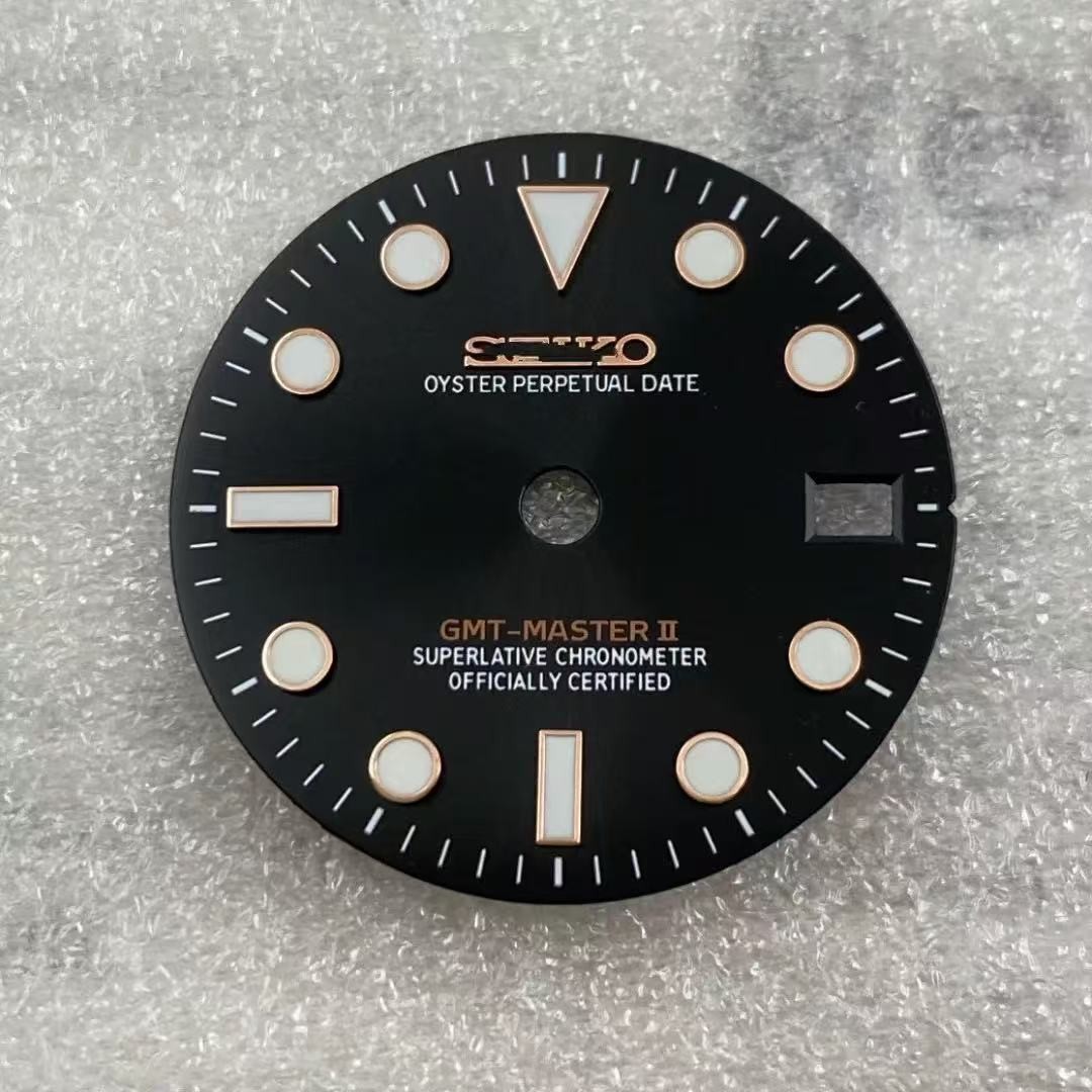 28.5mm GMT Watch Dial Green Blue Luminous For NH34 NH35 Movement