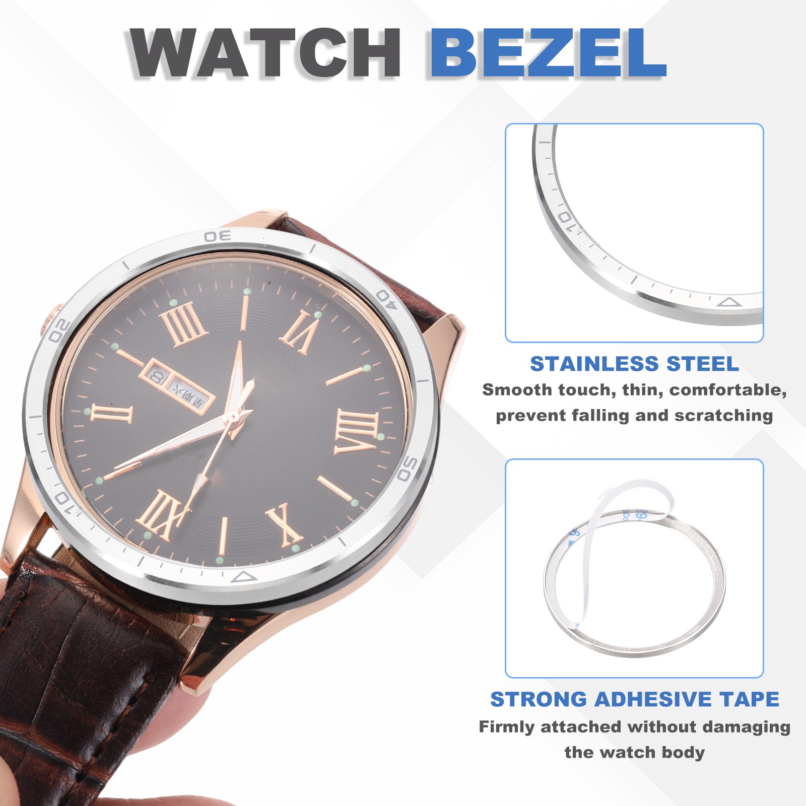 47mm Watch Bezel Insert Stainless Steel Watch Bezel Ring Solar Silver/Gray