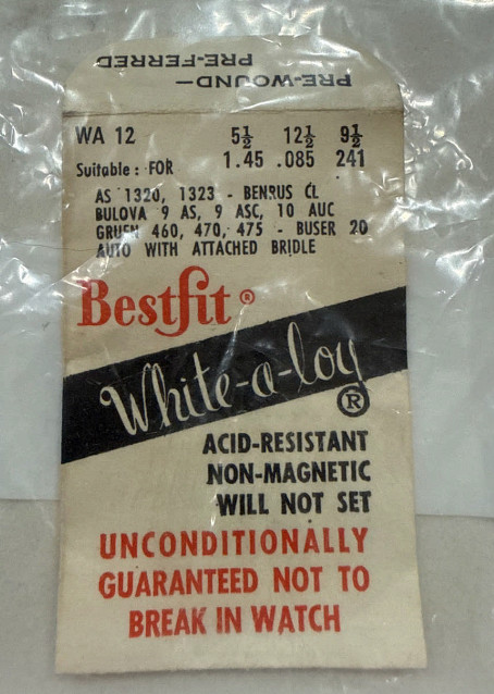 Bestfit WA 12 White‑a‑loy Mainspring NOS – Benrus GL / AS 1320 / Bulova 475