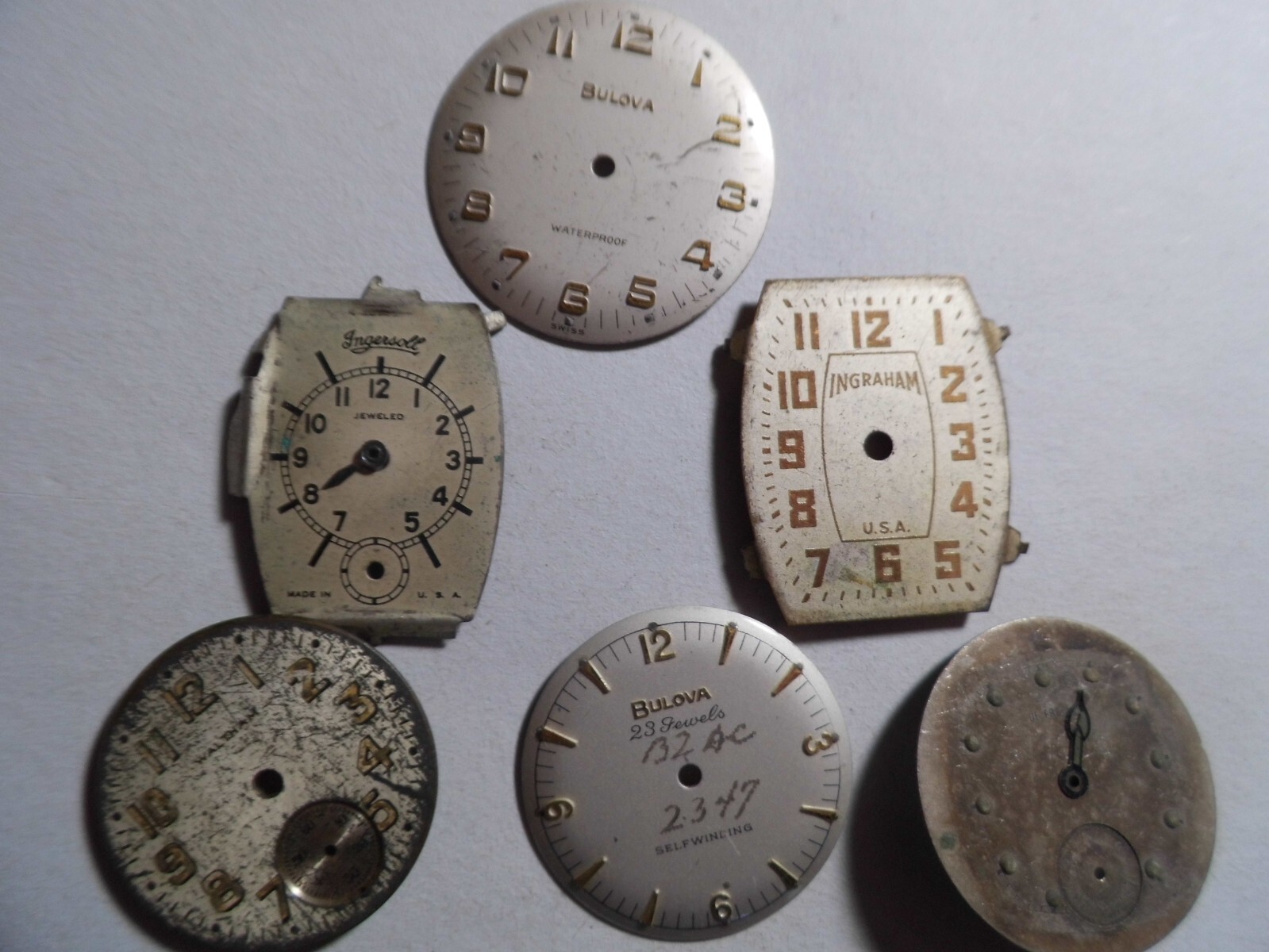 10 Old Watch Dials Lot (Bulova Ingersol Waltham Seth Thomas Lady Top Elgin Lot19