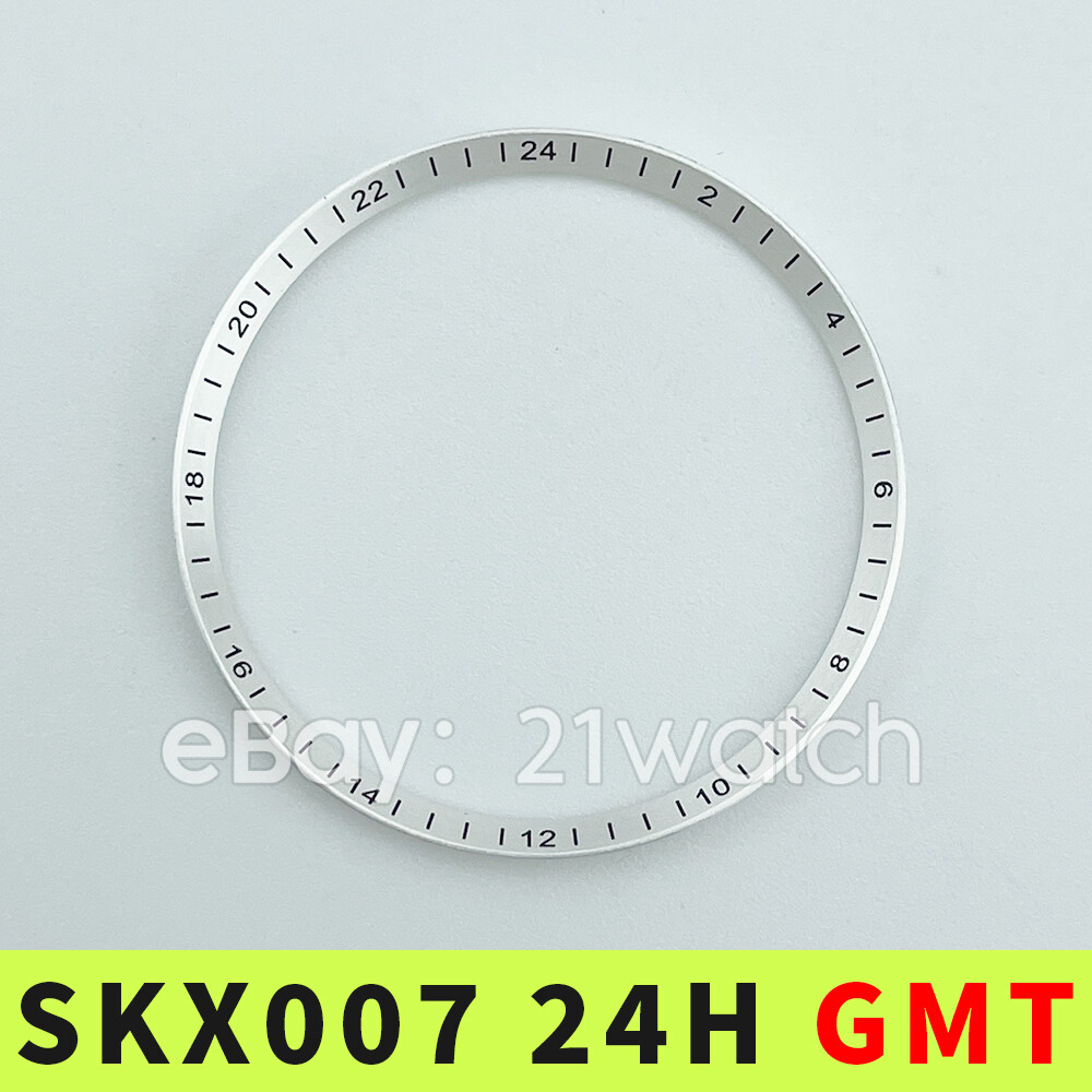 Silver Black GMT Chapter Ring with 24-Hour Index for NH34A, Fits SKX007