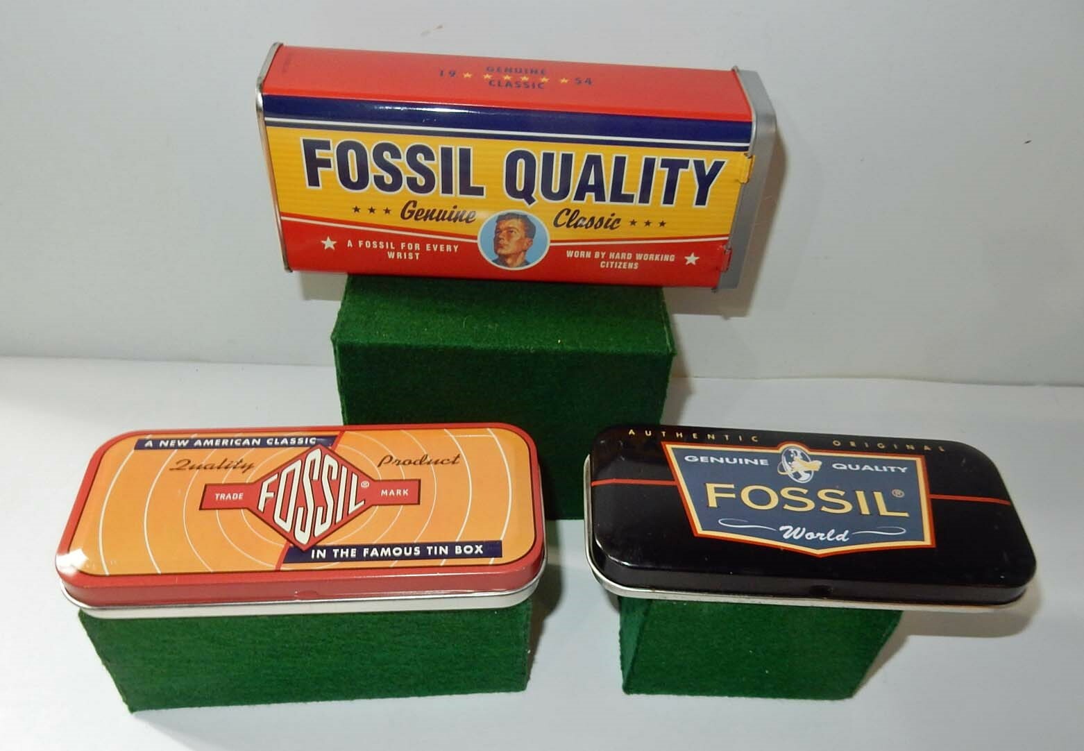 Lot of 3 Retro Fossil Watch Tins 1992 1996 & 2000