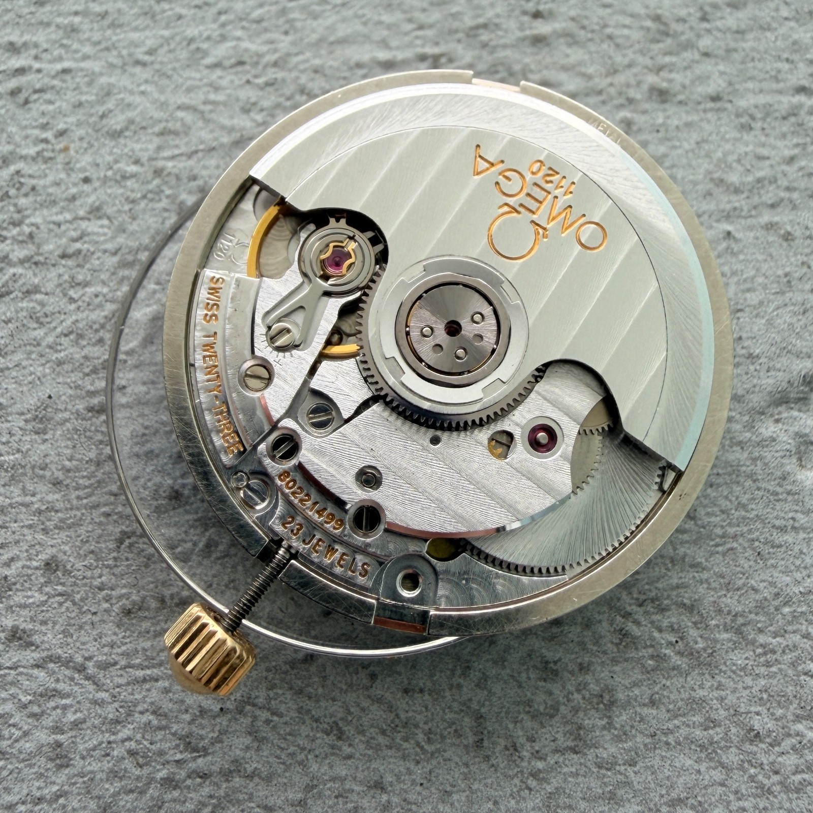 Omega Movement with Dial + Crystal + Hands + Crown – working – Calibre 1120