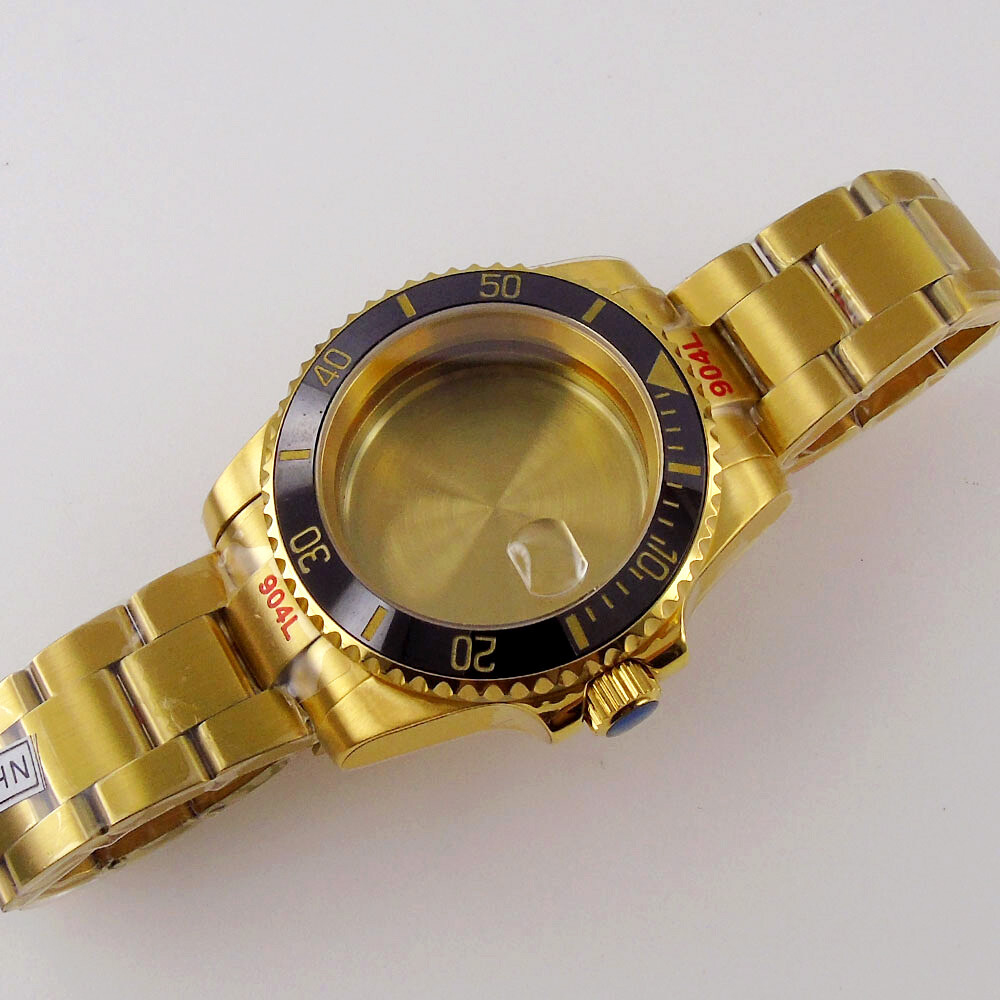 40mm Gold Plated Watch Case Fit NH34A NH35A NH36A Sapphire Glass Ceramic Bezel