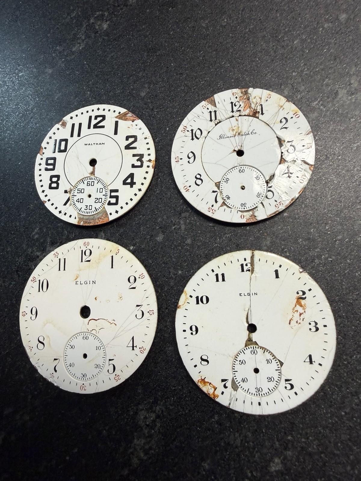 Porcelain Watch Dial Lot 33 Pocket Watch Faces Elgin Waltham Parts Repair Art