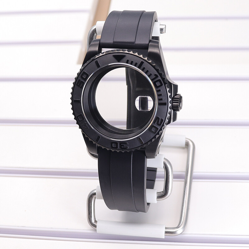 40mm nh35 nh36 YACHT Watch Case Rubber Strap Stainless Steel Sliding Lock Buckle