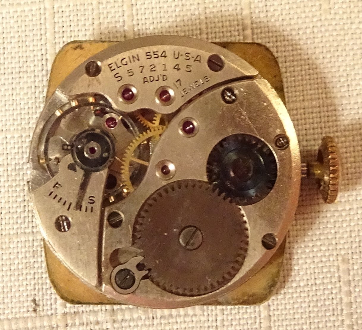 Elgin Wristwatch Movement 17J 6/0 Vintage Men’s Parts or Repair 554