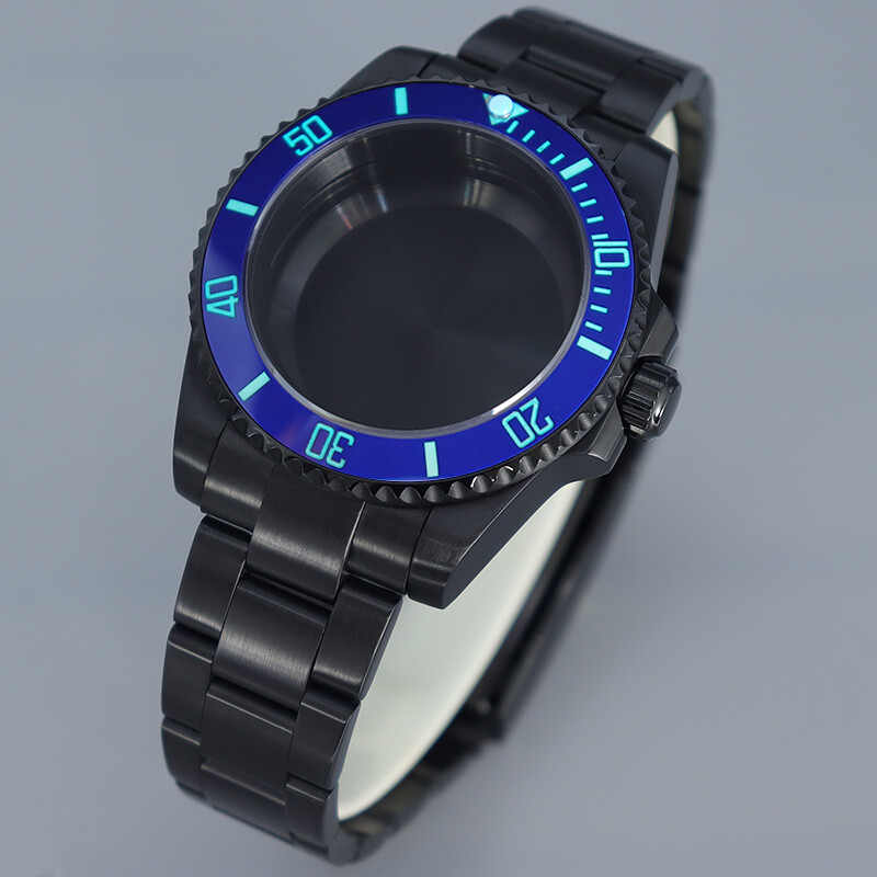 40mm Black Watch Case+Oyster Band Luminous Ceramic Bezel For Seiko nh35 Movement