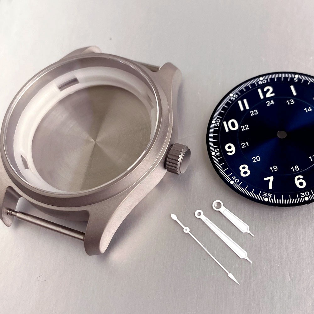39mm Pilot Titanium Watch Case With 33.5mm Dial Set Fit NH35 Miyota 8215 PT