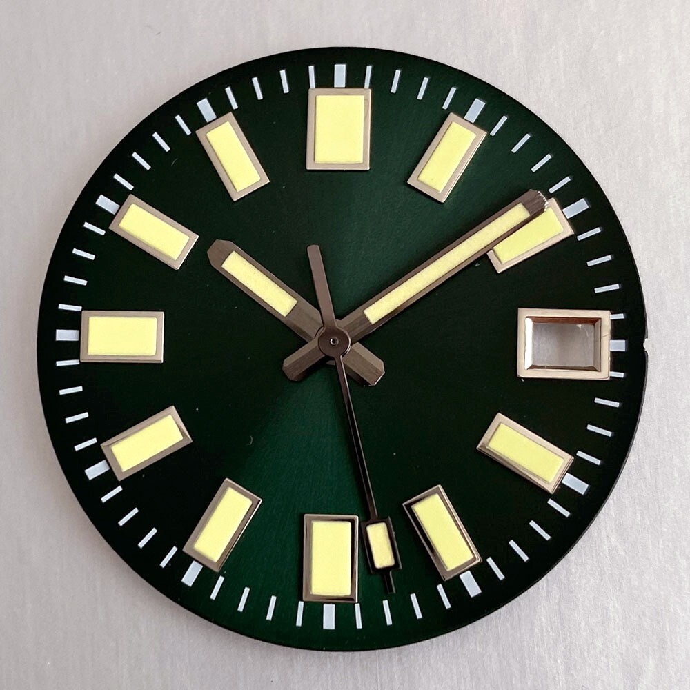 29mm Fit 62MAS NH35 Automatic Diver Watch Sunburst Green Watch Dial C3 Lume Hand