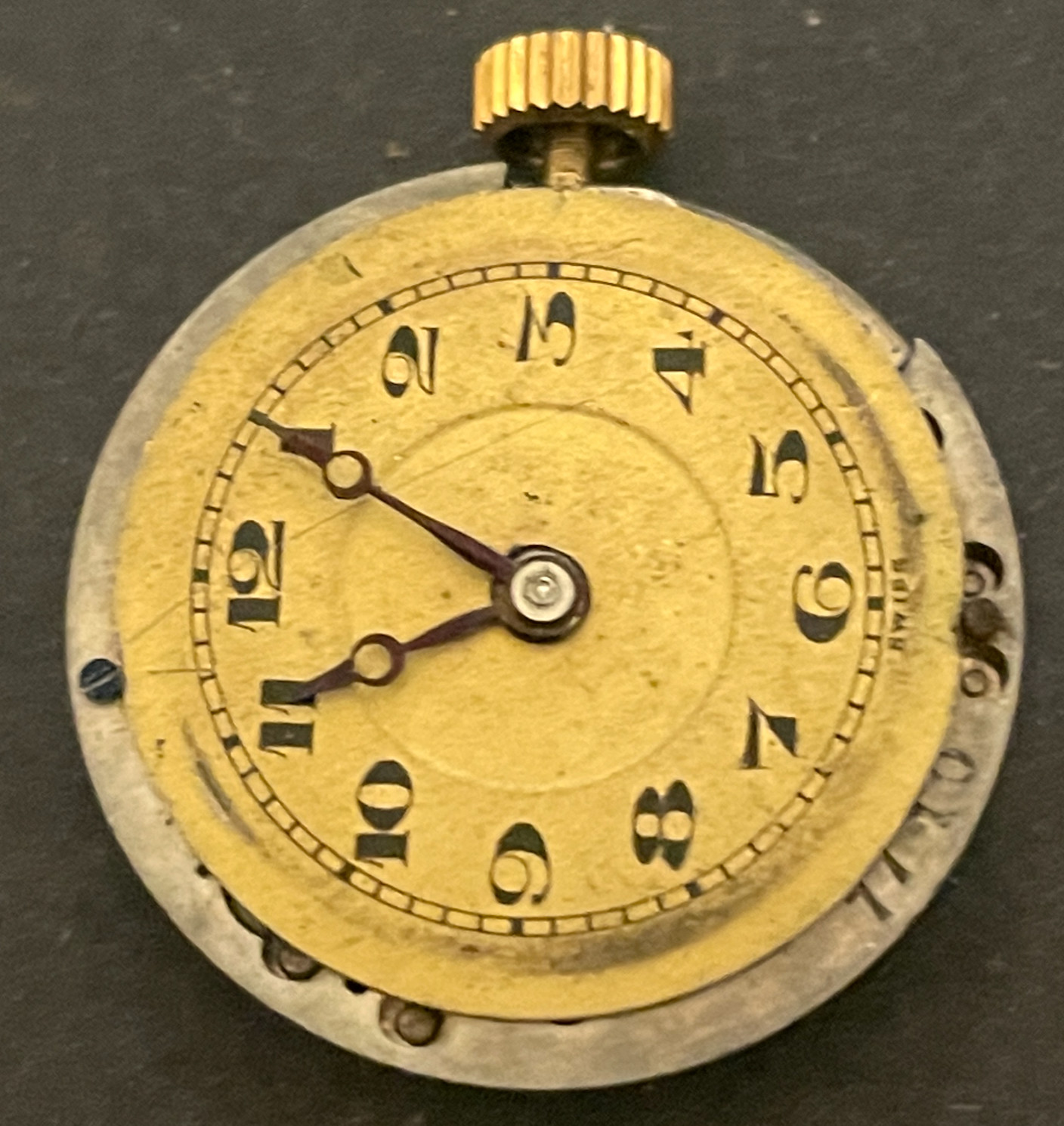 Antique Hafis Pendant Watch Movement Gold Dial Runs Ticks 8/0s 15j Swiss