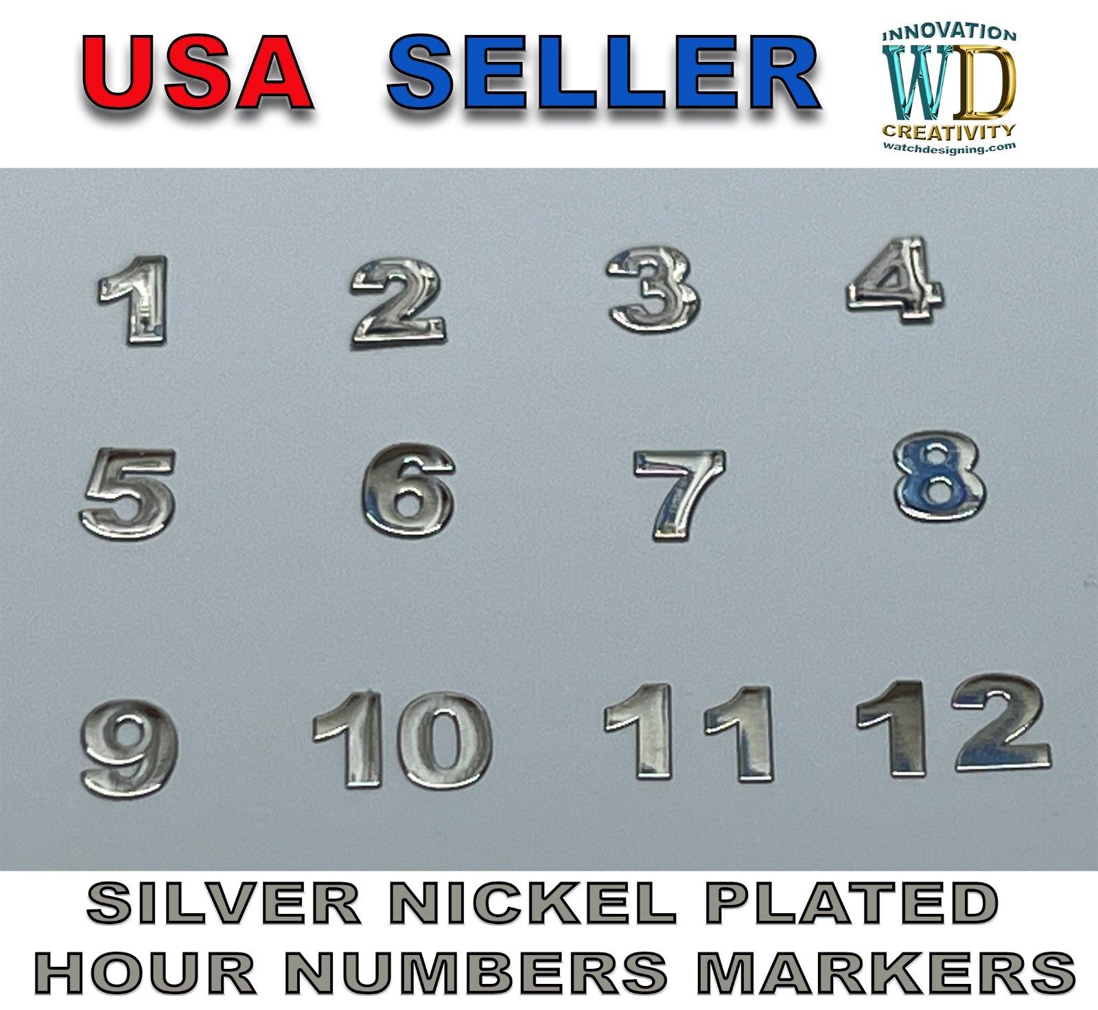 SILVER Nickel Plated Watch Dial Hour Markers Numbers Numerals indexes bars NEW