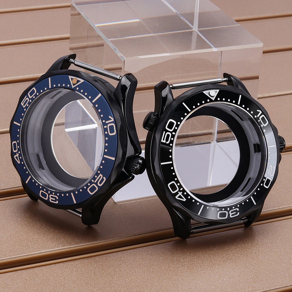 PVD Black 41mm Watch Case 316L Stainless Dual Crown Structure For SeikoNH36 NH35