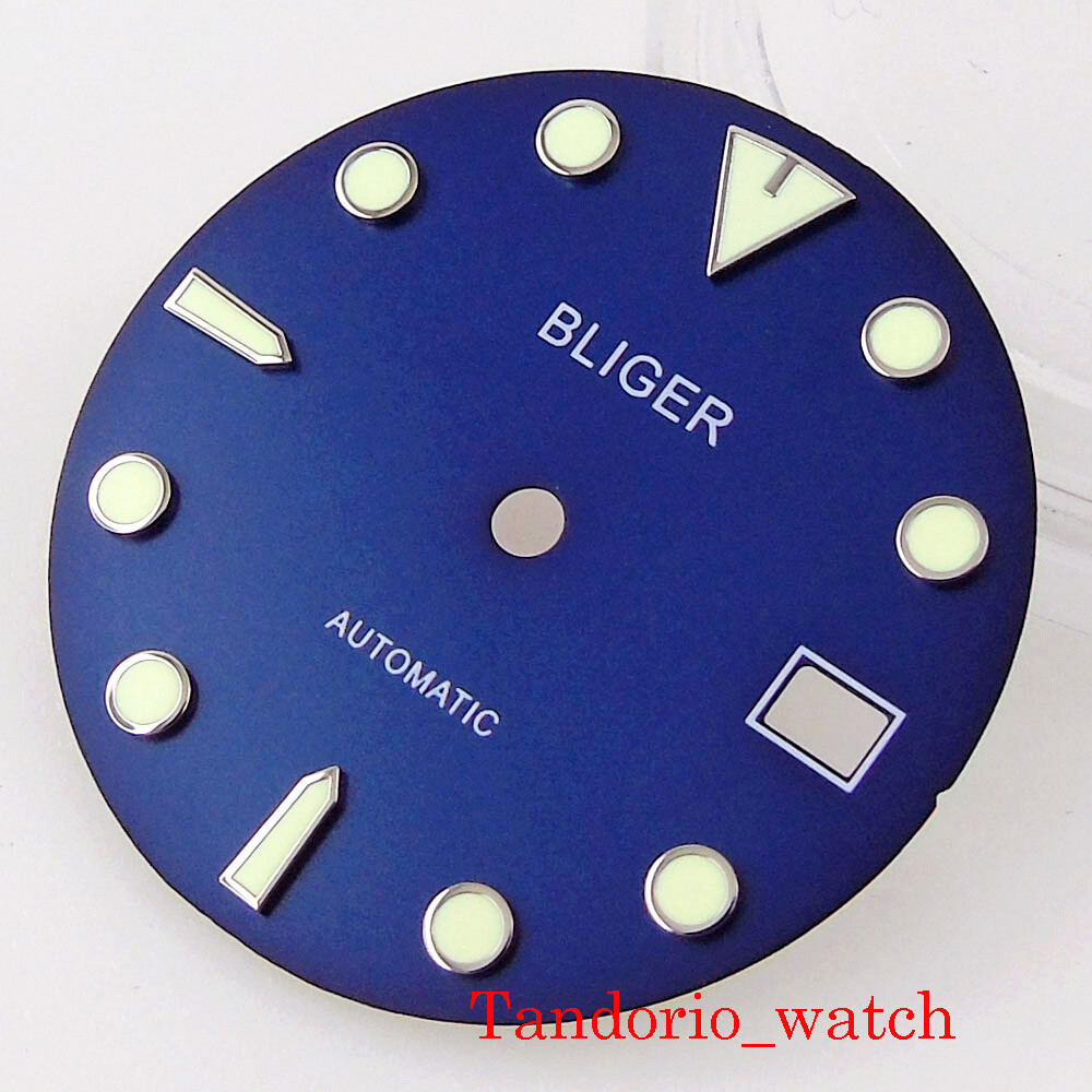 Bliger 29mm Black Blue Green Watch Dial Face For NH35 Movement For 3/4 O’Clock