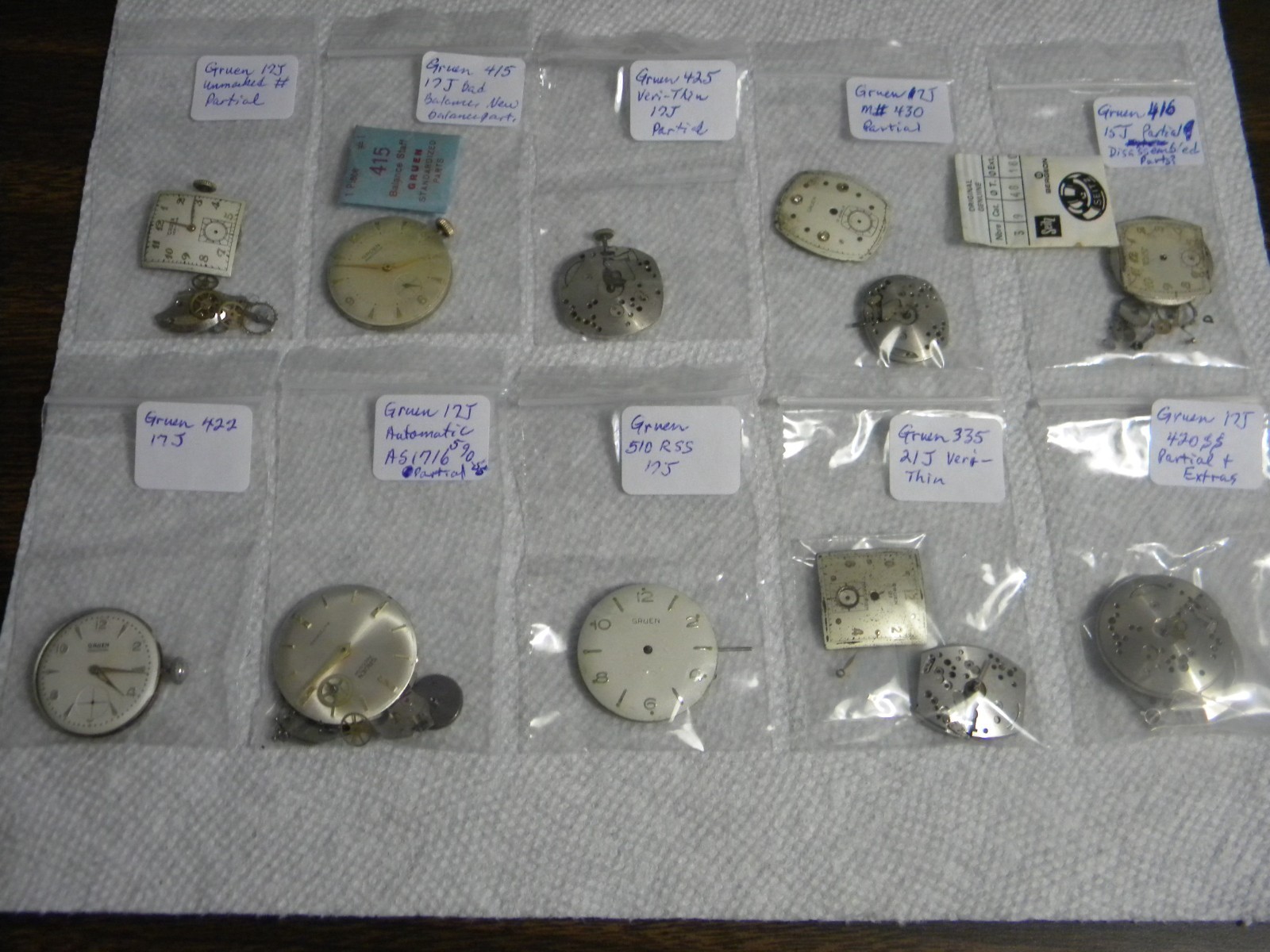 Gruen Lot 15J to 21J Wrist Watch Movements to Repair or for Parts Qty 10 Each
