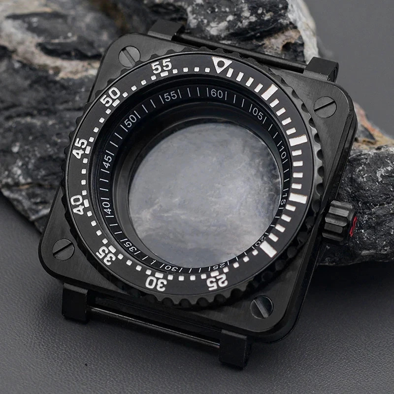 Steel Watch Case for NH35 NH36 NH34 Black Square Sapphire Glass Mod Parts New