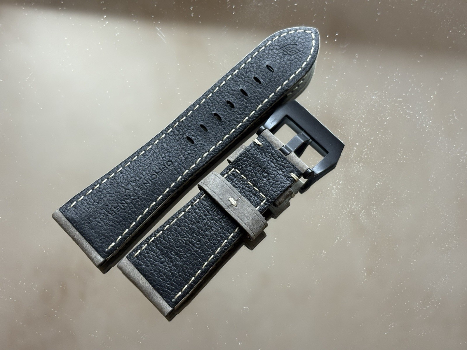 Authentic Panerai 26mm Strap. Grey Suede With Black Tang Buckle.