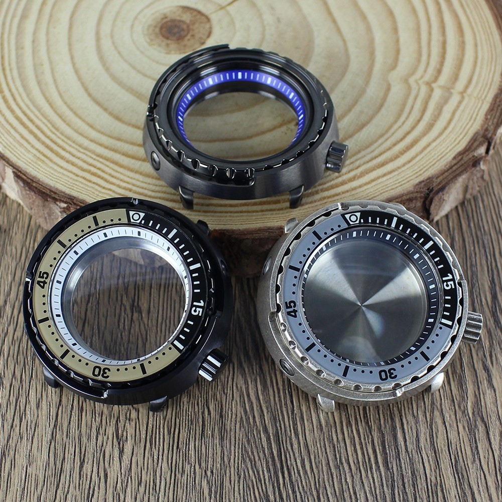 47mm Watch Case Silver Modify Tuna Can Mod Sapphire Steel For Seiko NH35 36 NH38