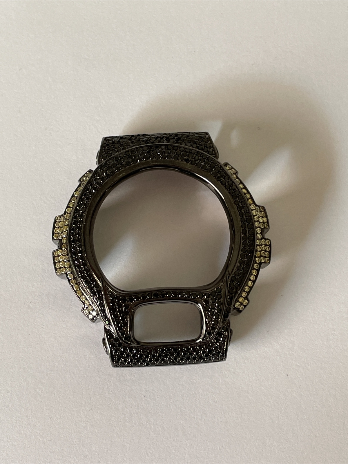 Casio G- Shock DW-6900 Black Steel Cubic Zirconia Yellow & Black CZ Watch Bezel