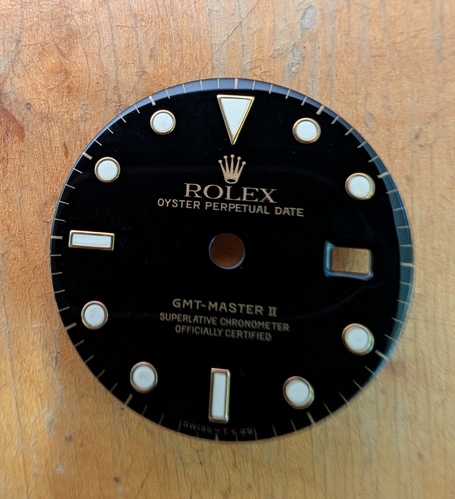 Rolex GMT Master II 40mm Black Glossy Dial gold markers ref 16713 tritium