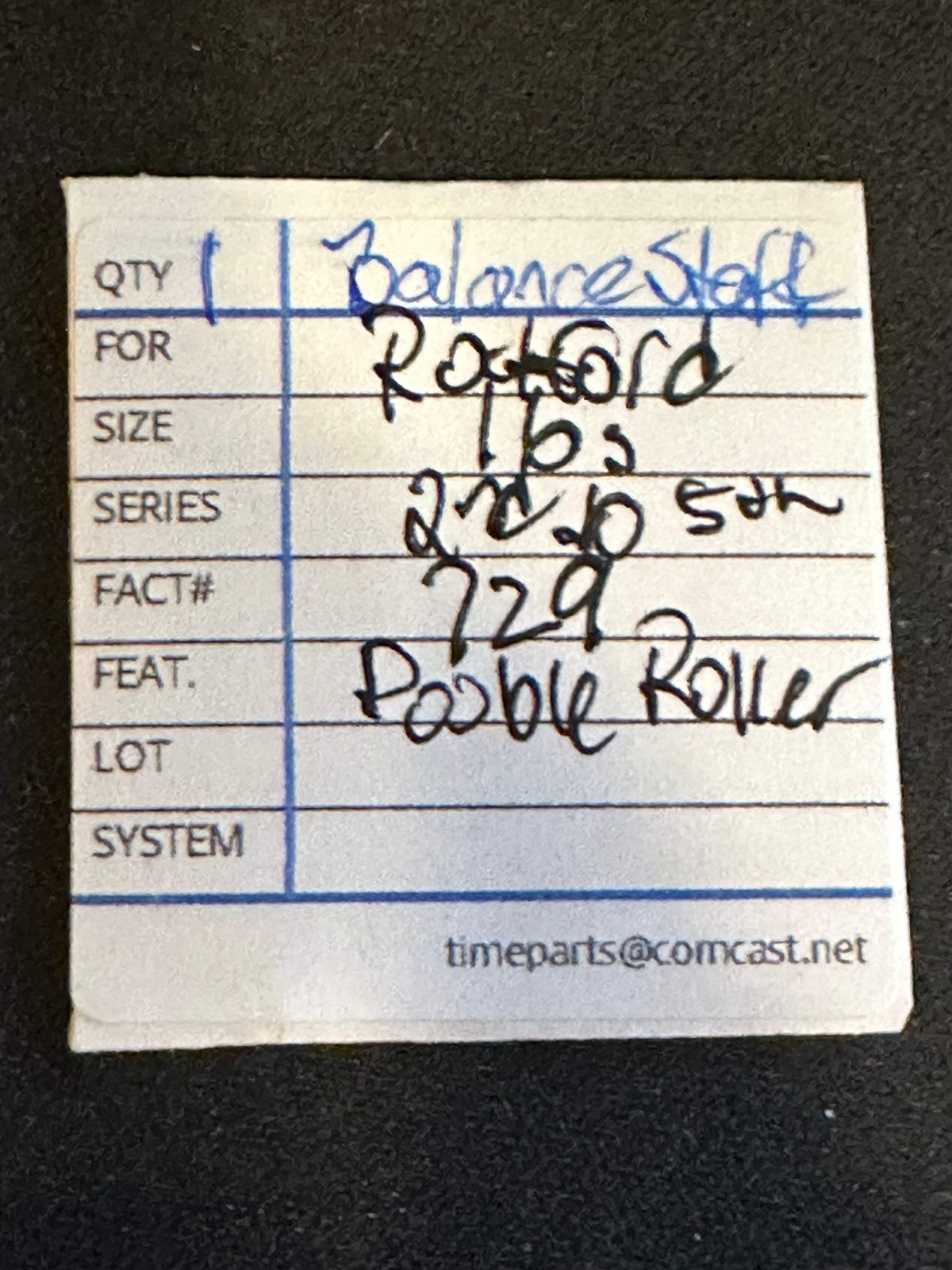 Rockford Factory Balance Staff for 16s Pocket Watch movements No. 729