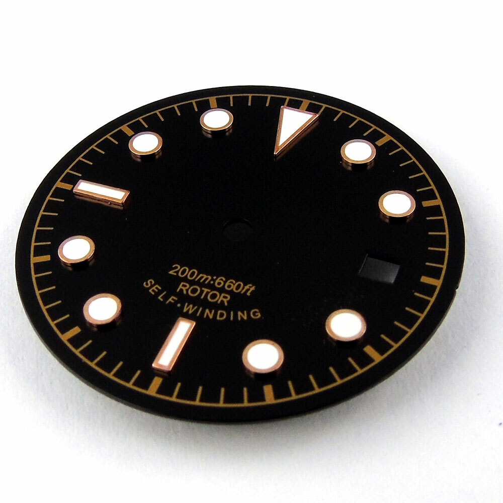30.4mm Black Watch Dial+Hands Fit For NH35/NH35A Movement Rose Gold Green Lume