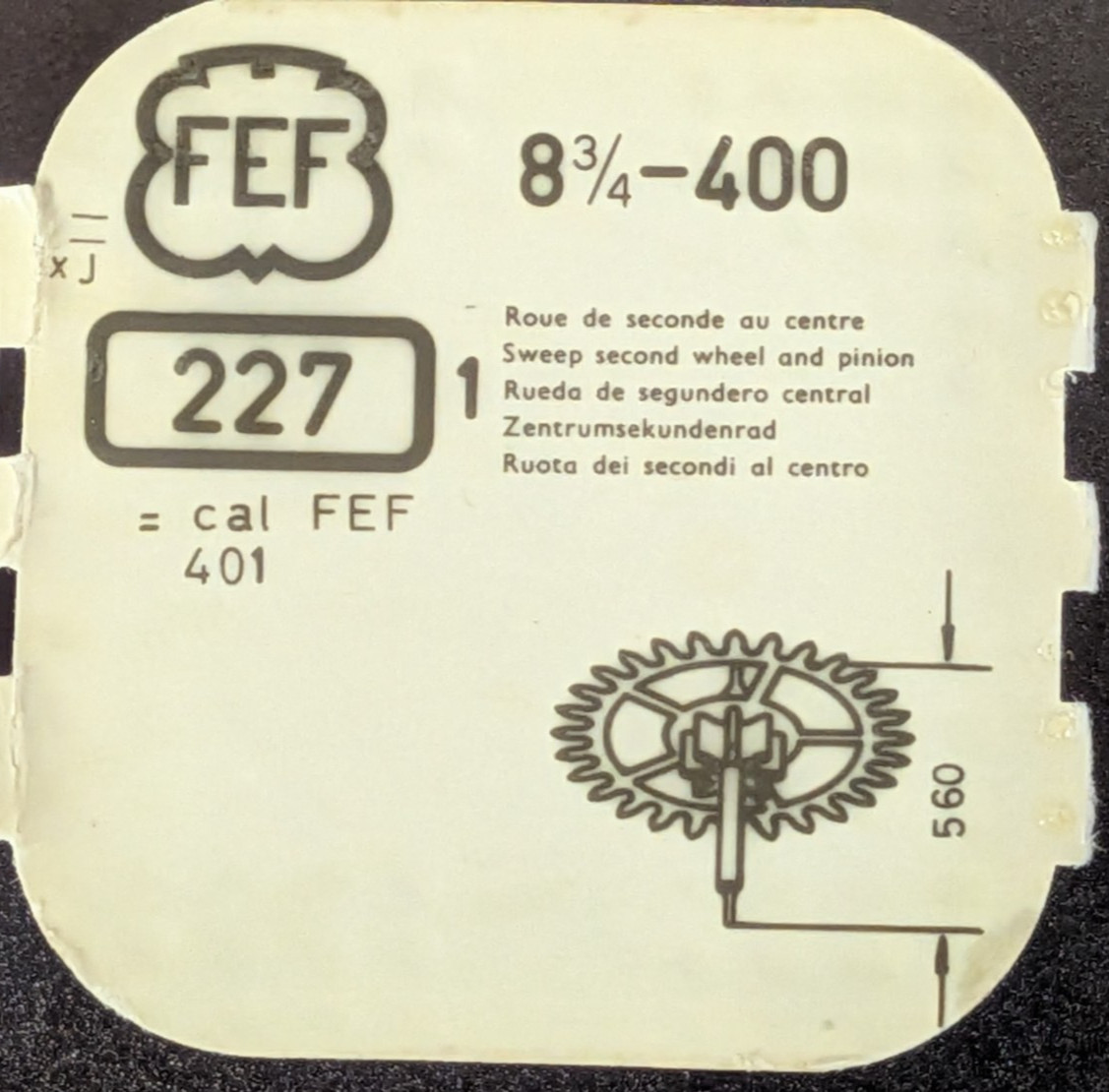 NOS NEW FEF FLEURIER Cal. 400 401 – Sweep Second Wheel and Pinion Part# 227