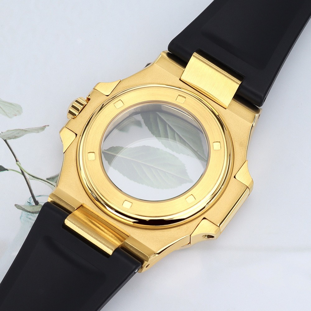 Luxury Steel Golden Diver Watch Case 40mm+Strap Sapphire For JAPAN NH35 Movement