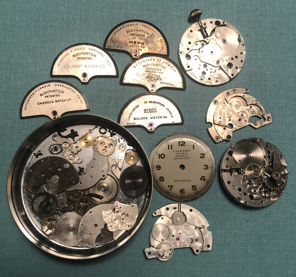 Vintage Felsa 690 Watch Parts Lot. Enicar Bulova Calvert Mepa Emerson Bidynator