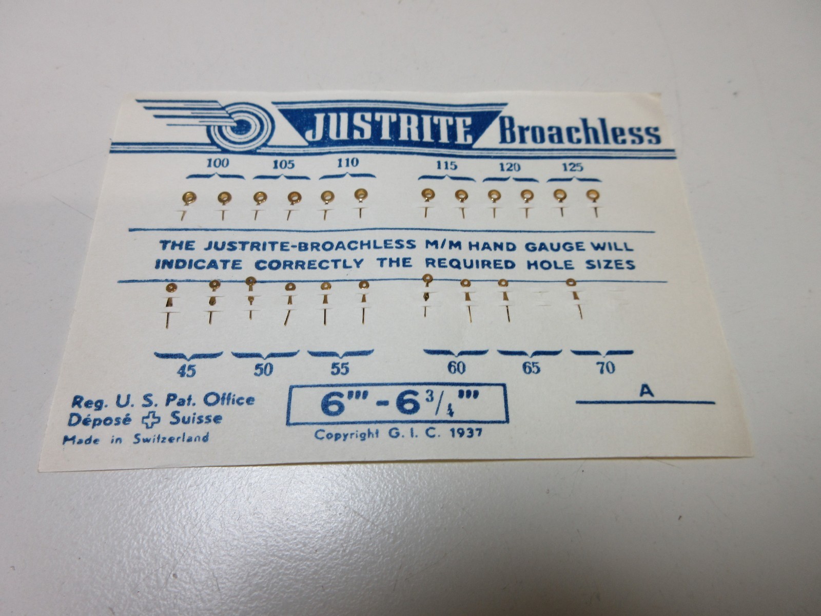 JUSTRITE WATCH HANDS 6”’ 6 3/4”’ WATCHMAKER REPLACEMENT PARTS #93