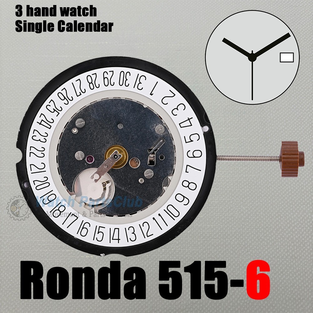 Swiss Ronda 515 Quartz Electron Movement Date at 3/6 Position Swiss Movements