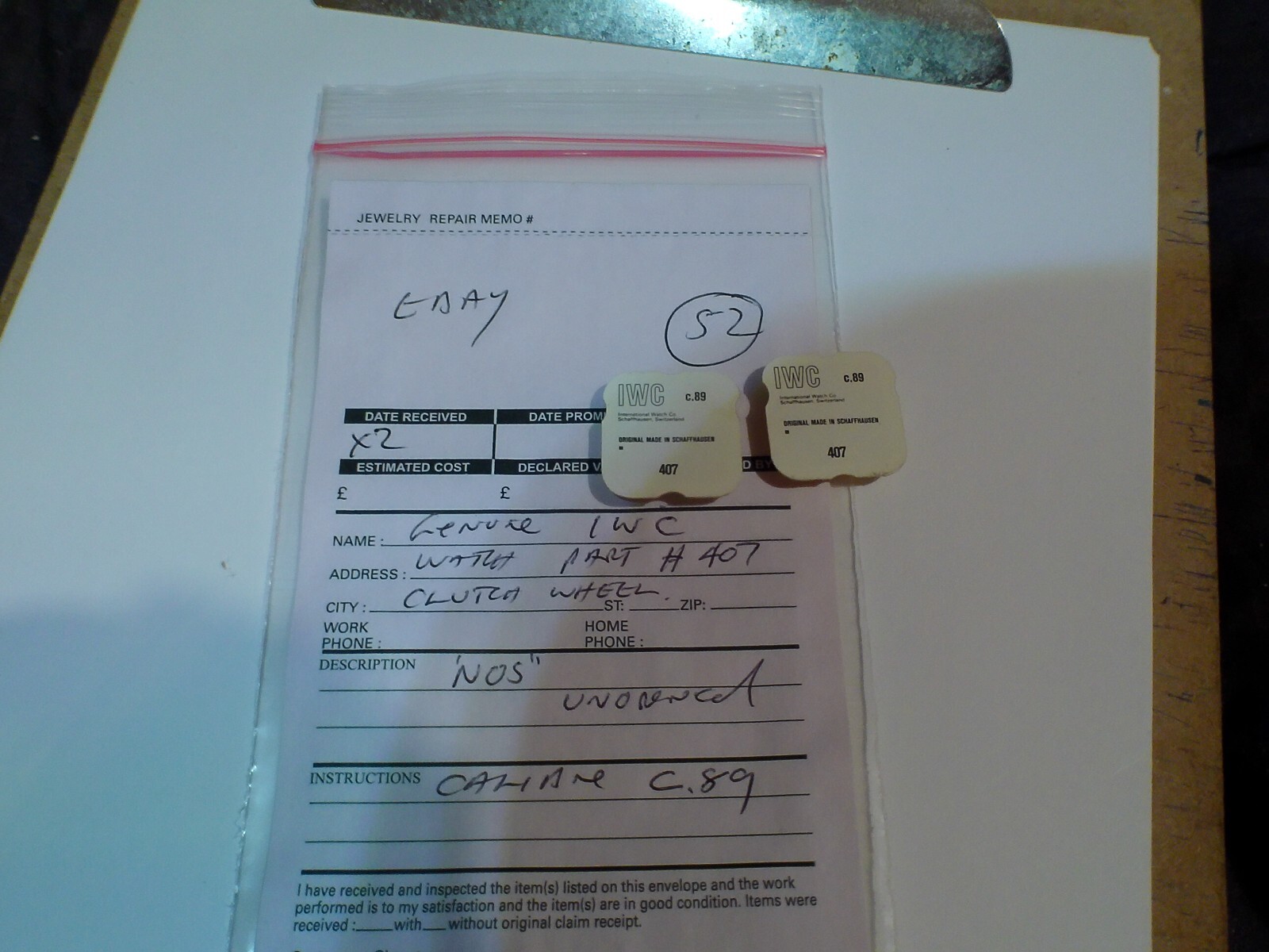 NOS Genuine IWC calibre C.89 watch part 407, CLUTCH WHEEL
