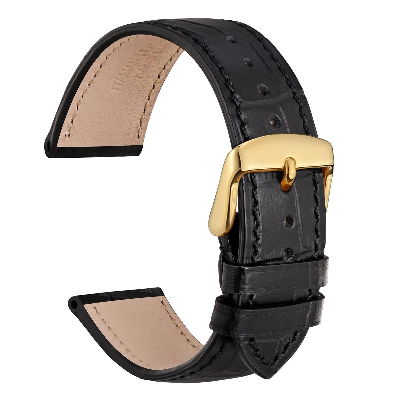 WOCCI 19mm Watch Band, Italian Leather, Embossed Alligator Grain, G… Fast Ship