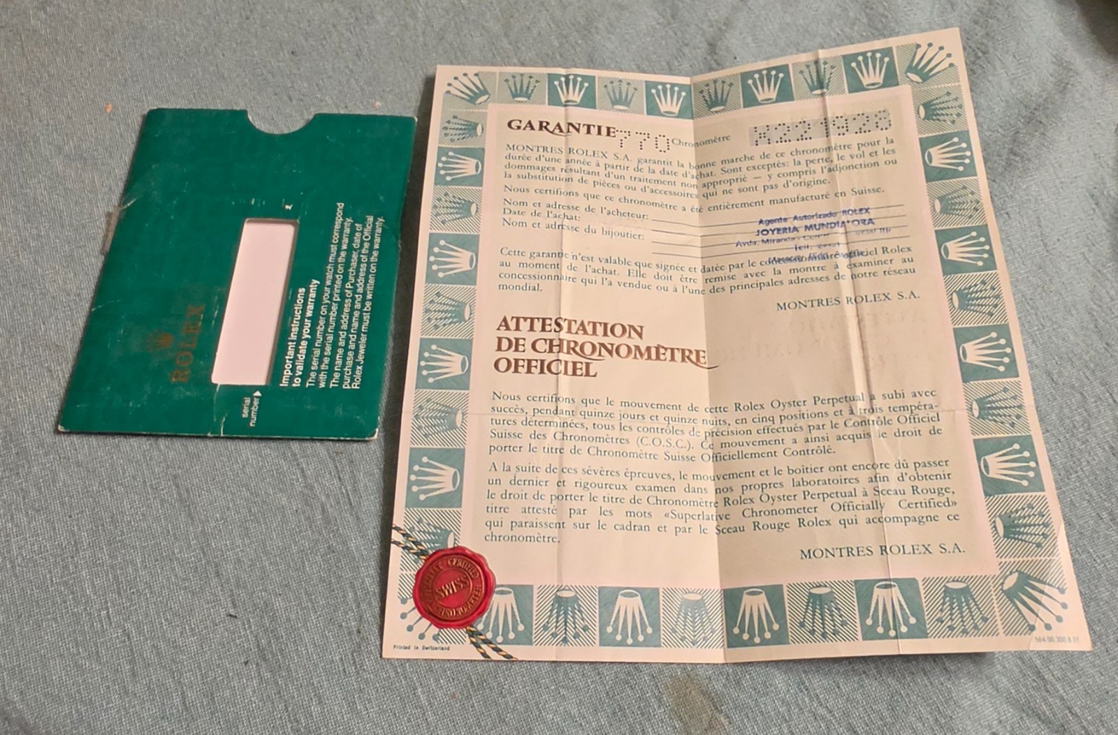 GENUINE ROLEX 16220 PAPERS “X” SERIES