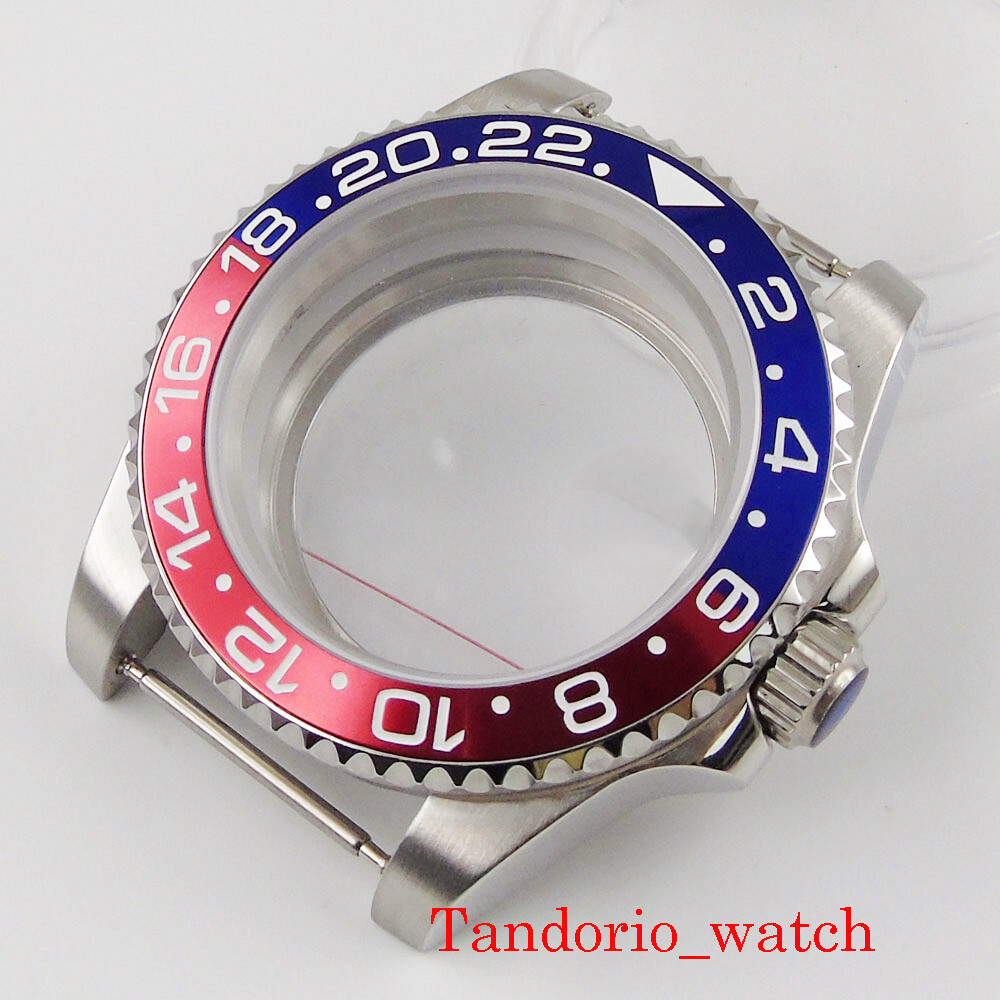 40mm Sapphire Glass Watch Case fit NH34 NH35 NH36 Auto Movement Blue Red Bezel