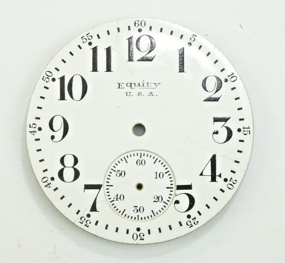 Antique Equity 60 Sec Pocket Watch Porcelain Face dial for Parts!