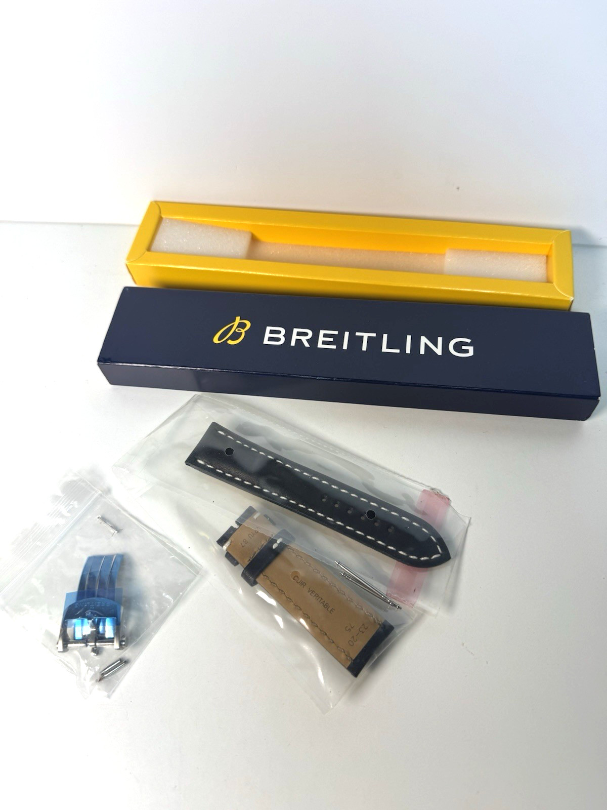 Breitling Blue Calf Leather Strap 497X 23-20mm OEM Pin Stainless-Steel Buckle