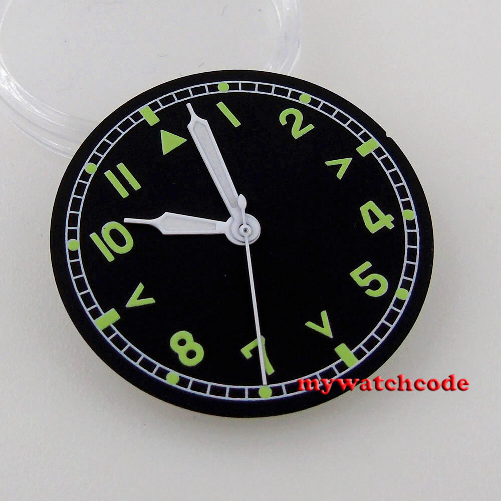 29MM Black Dial Luminous Dial Green marks For Pilot MOD Dial NH35A 2824 movement