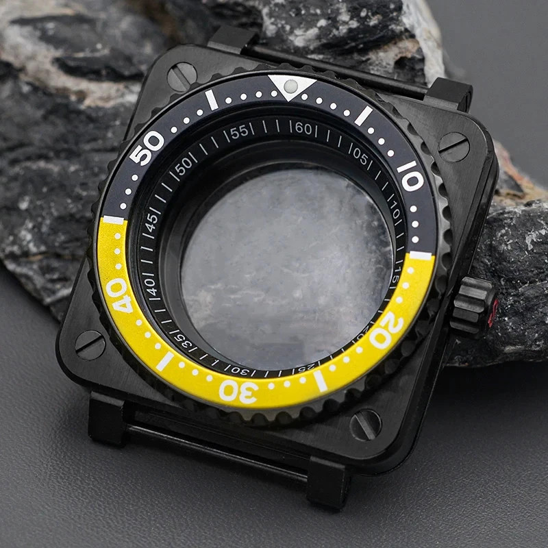 Steel Watch Case for NH35 NH36 NH34 Black Square Sapphire Glass Mod Parts New