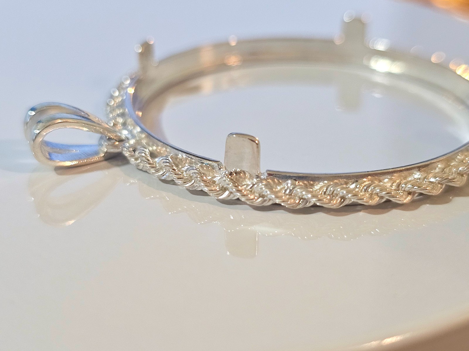 925 Sterling Silver Rope Edge Bezel for 38mm 1 Dollar Coins
