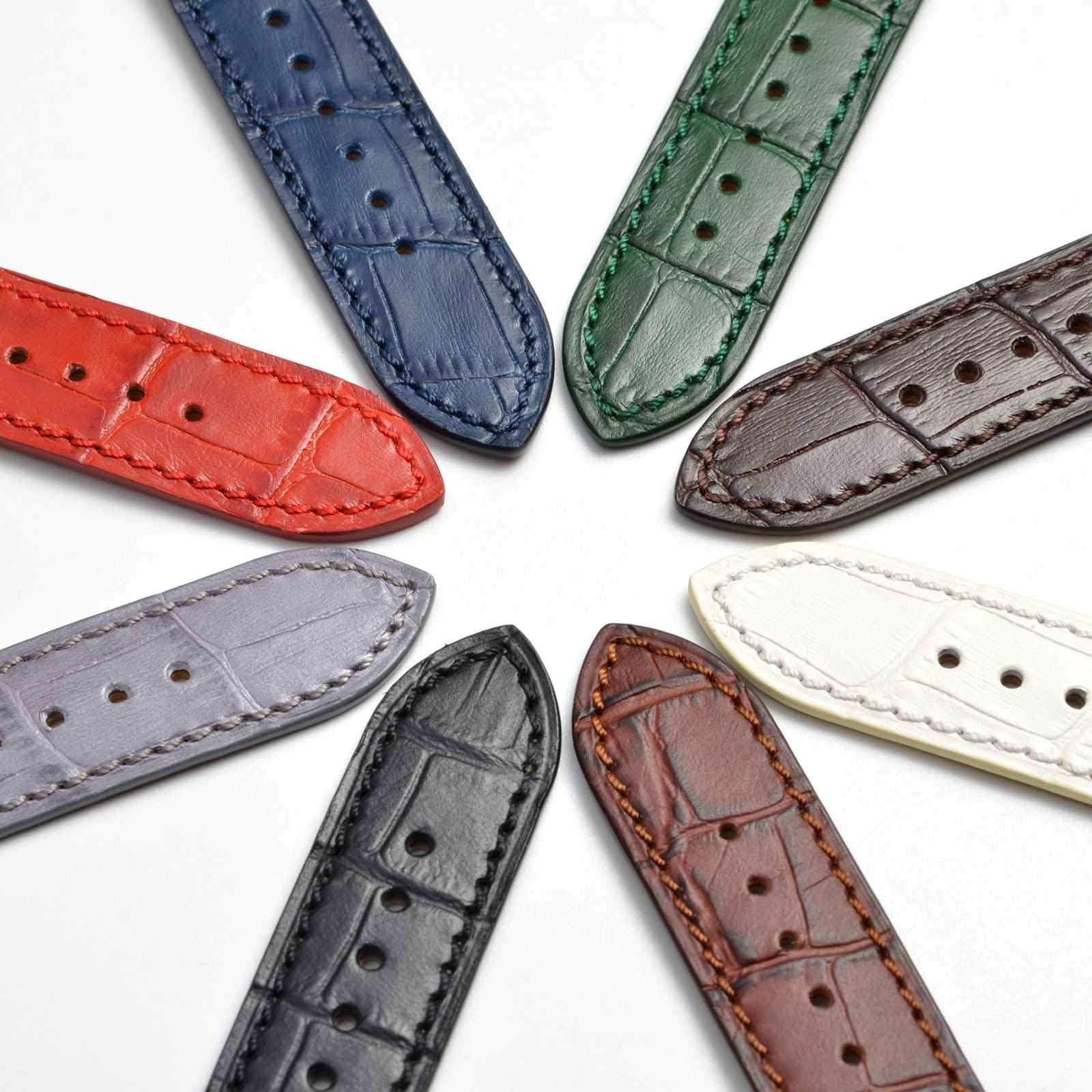 WOCCI 19mm Watch Band, Italian Leather, Embossed Alligator Grain, G… Fast Ship