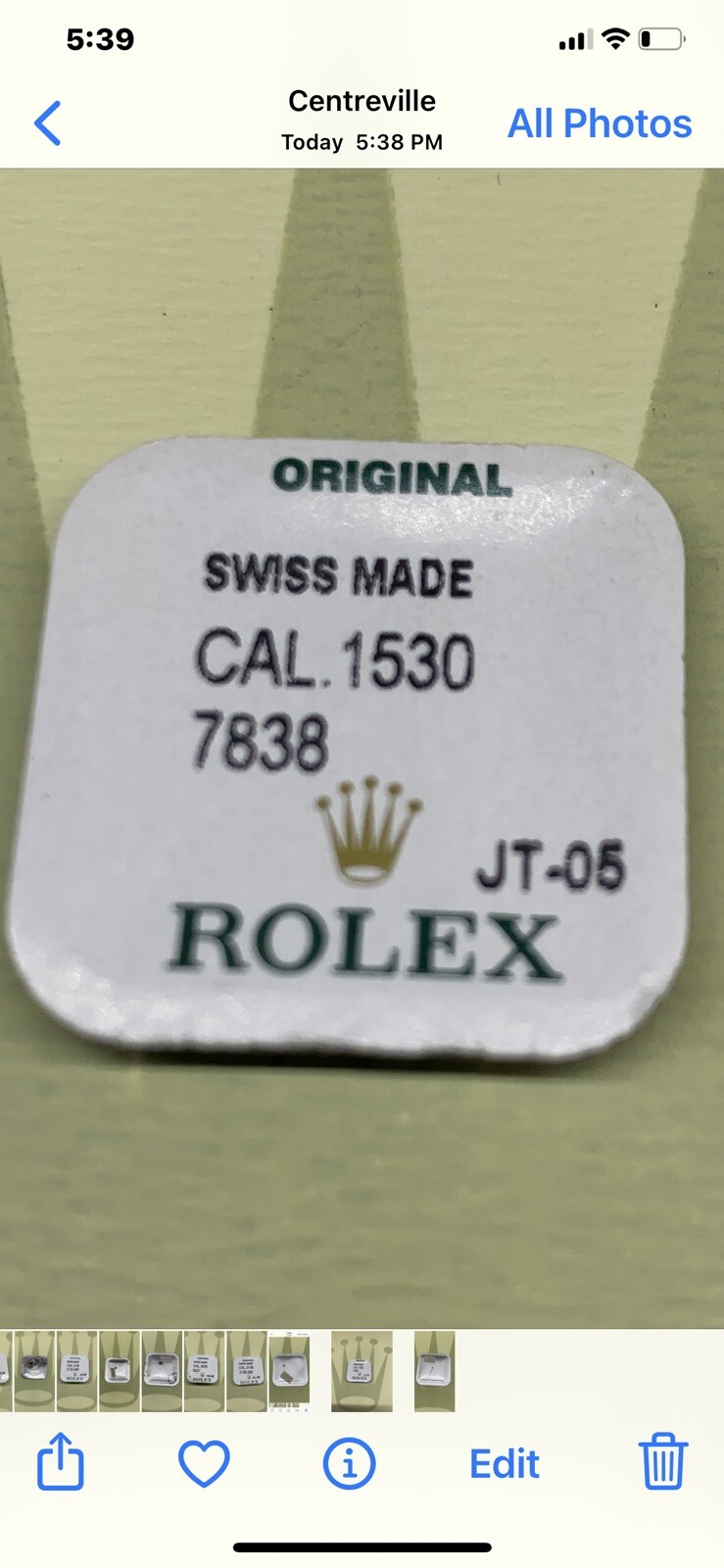 genuine Rolex sweep center second pinion 1530-7838 brand new factory sealed Pac
