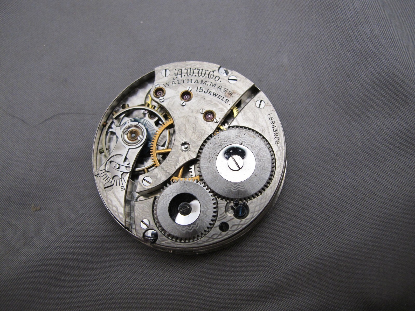WALTHAM Grade 620 Model 1908 16S 15 Jewel Pocket Watch Movement-1913