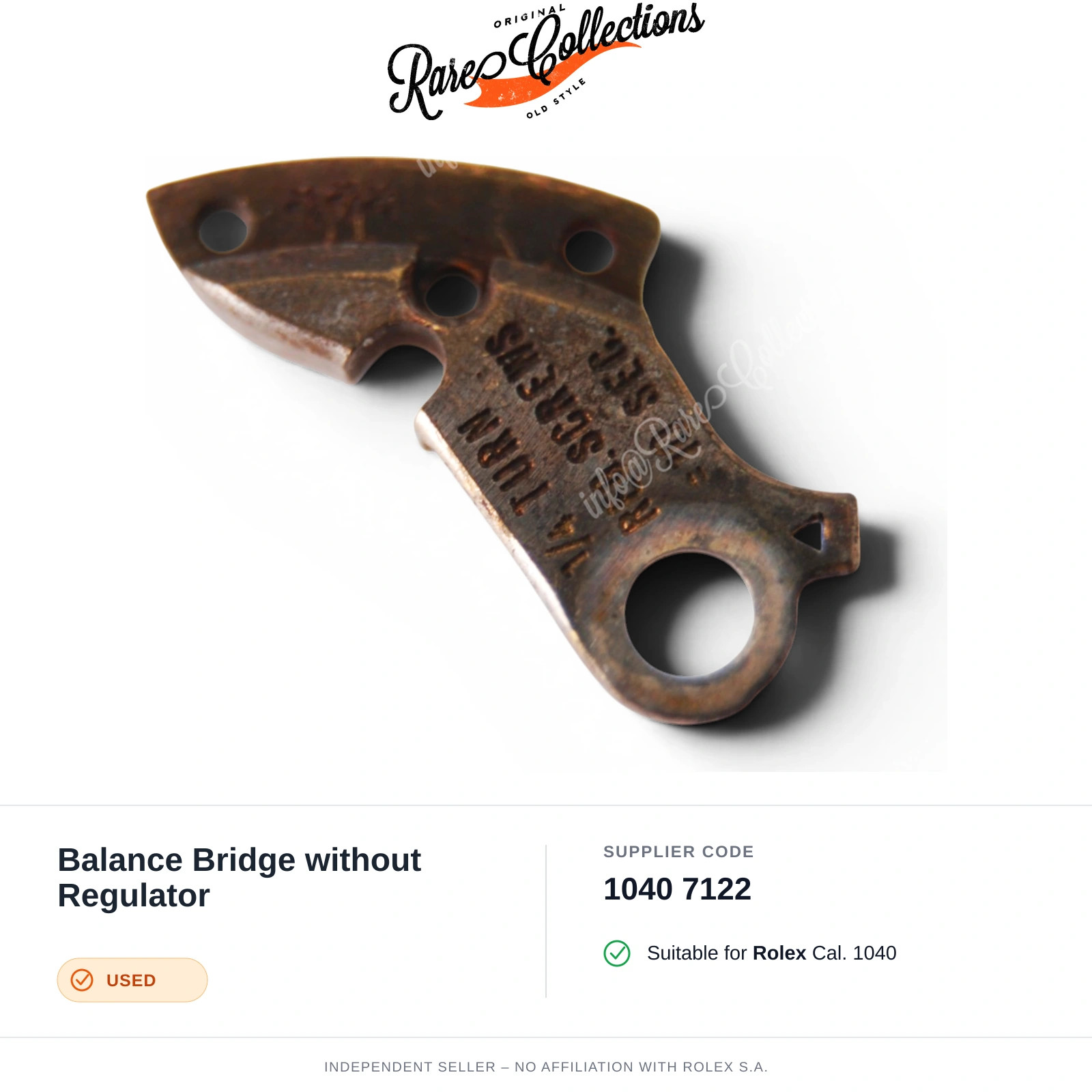 Balance Bridge without Regulator for Rolex (cod. 1040 7122) — Used Good Conditio