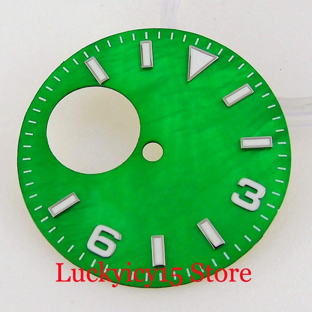 29MM Watch Shell Dial Fit NH38 Automatic Case Blue/Green Lumious Marks Dial