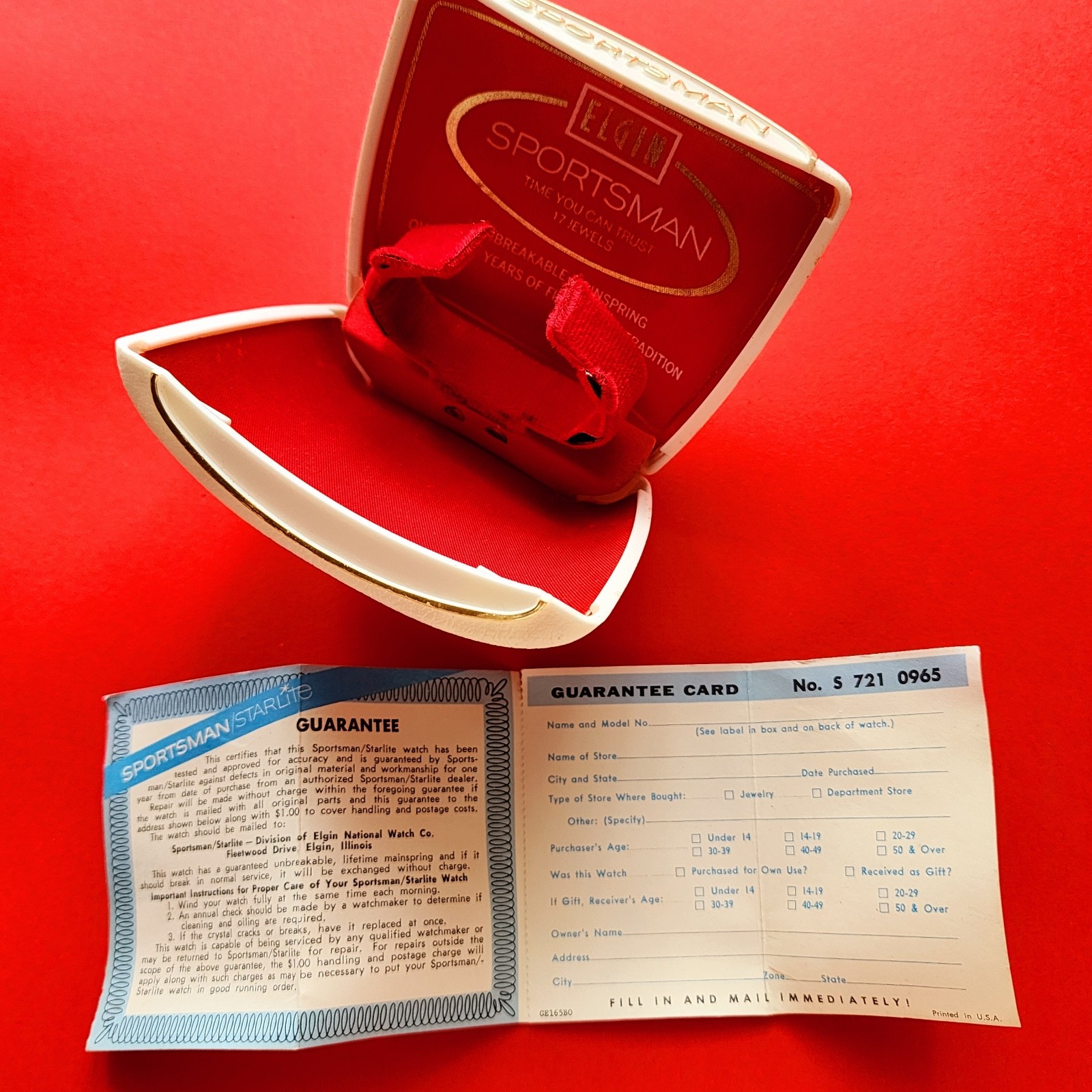 Elgin Sportsman Watch Box & BLANK Paperwork Warranty Rare Vintage