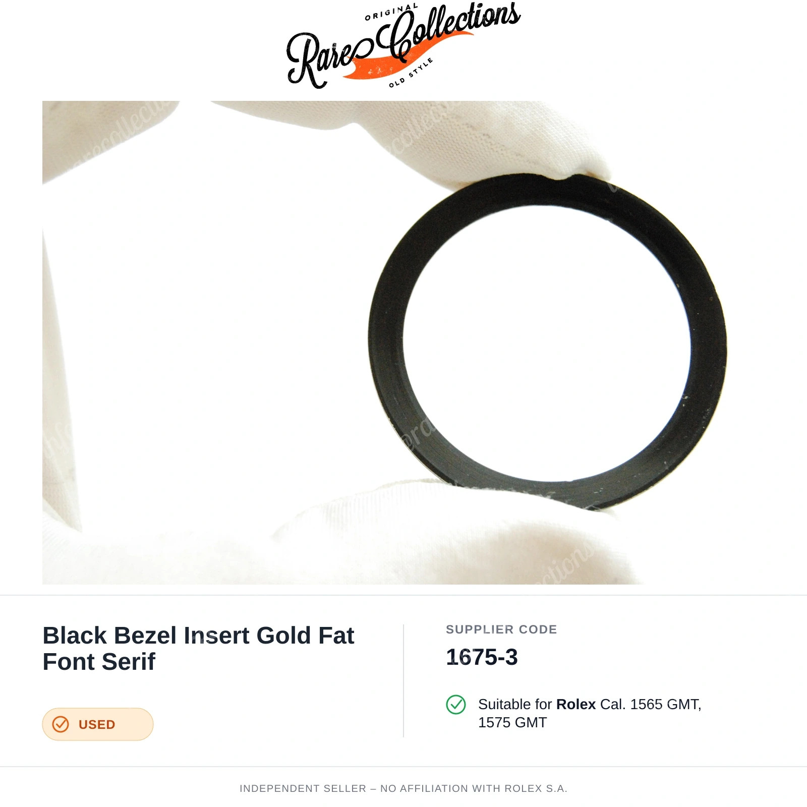 Black Bezel Insert Gold Fat Font Serif for Rolex (cod. 1675-3) — Used Good Condi