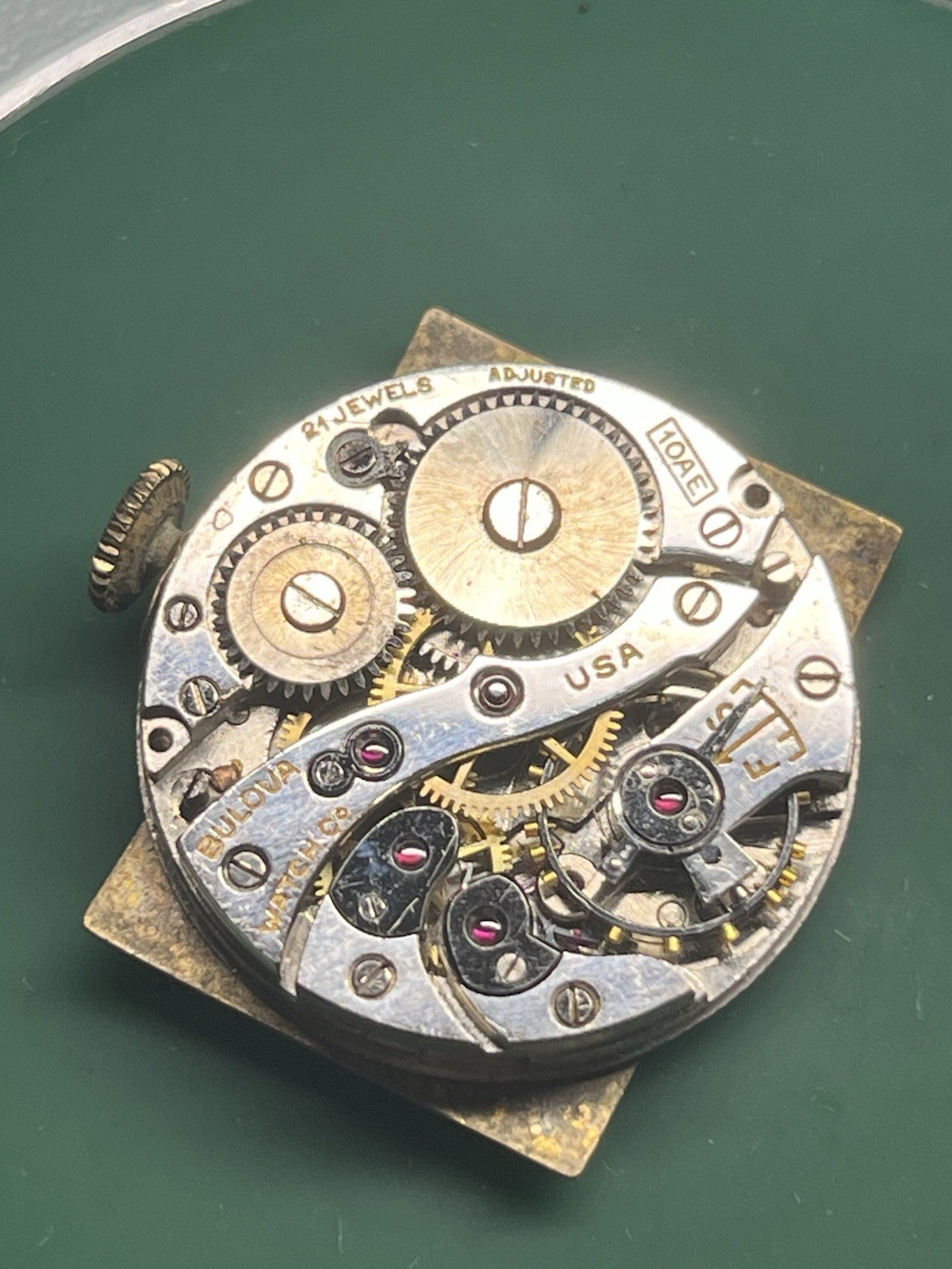 RUNNING Bulova 10AE Watch Movement 21j With Dial Hands And Crown